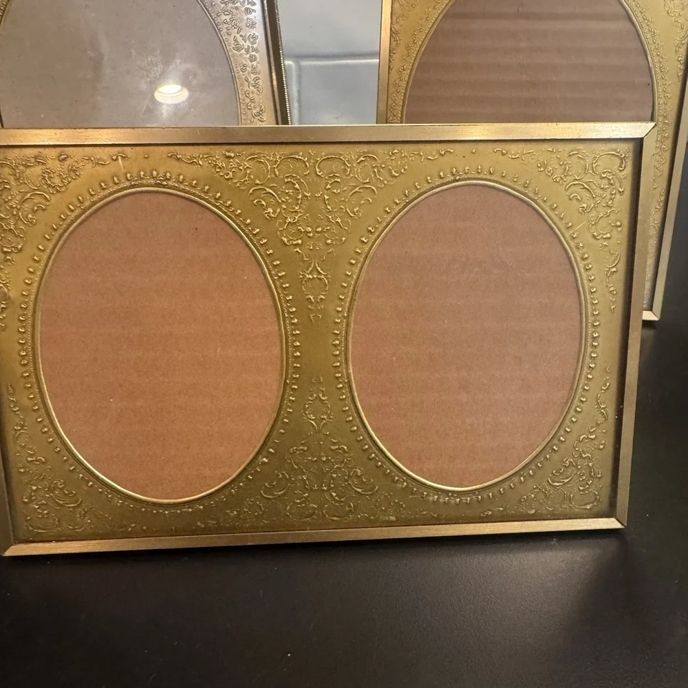 Rare Vintage Metal Matted Picture Frames Double And Singles Gold‎ Tone Filigree